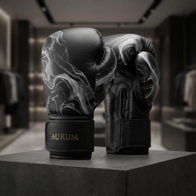 black boxing gloves on the tile