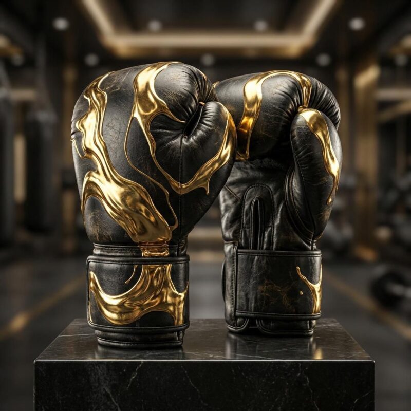 gold,black gloves on the tile